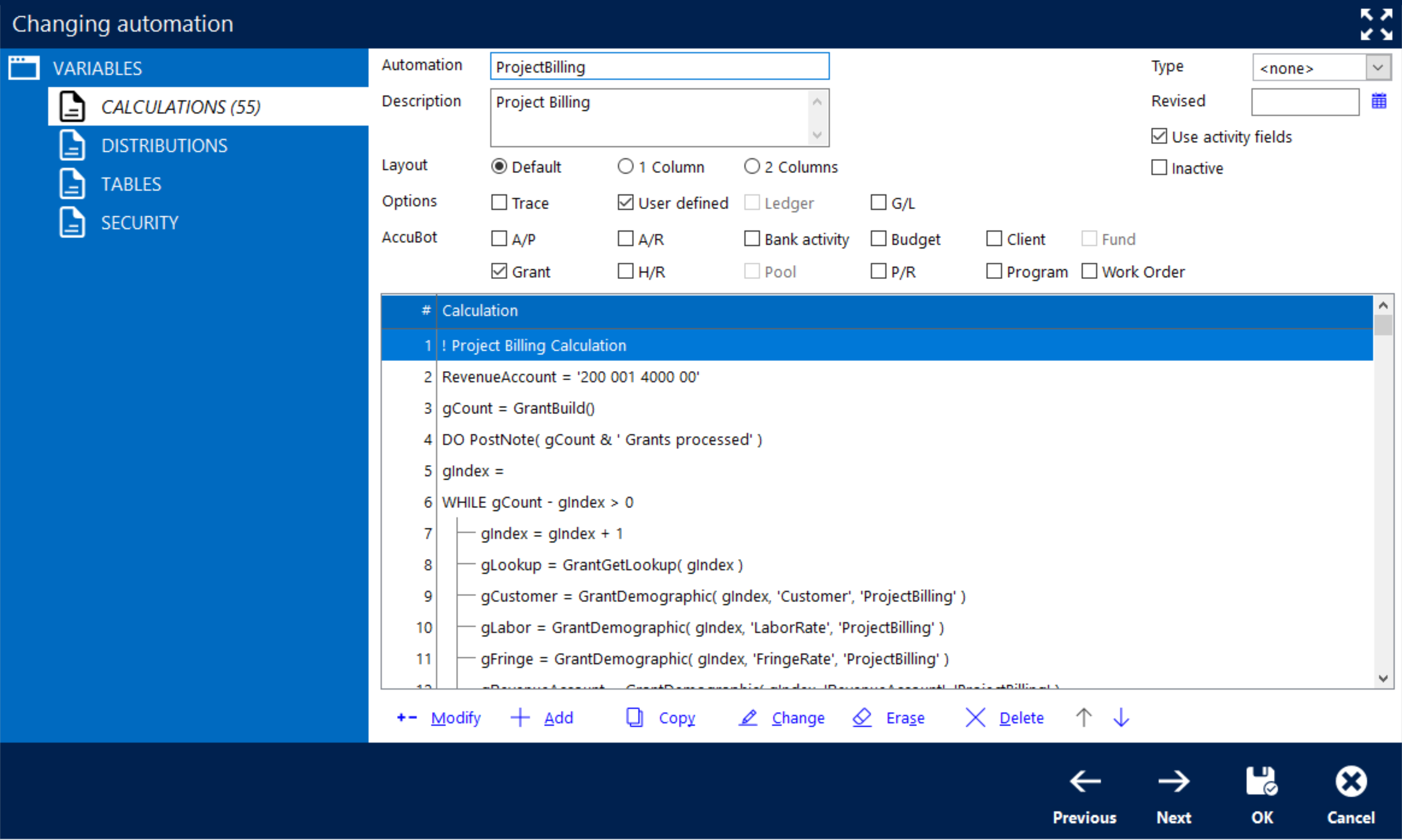 automation workbench calculation